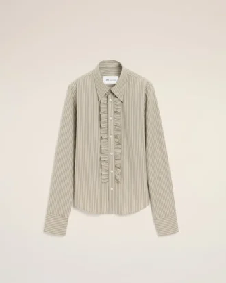 Camisas ajustadas de manga larga con volantes de algodón beige