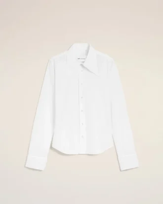 Camisas ajustadas de seda mezclada con cuello de punta en color blanco Camisas ajustadas de seda mezclada con cuello de punta en color blanco