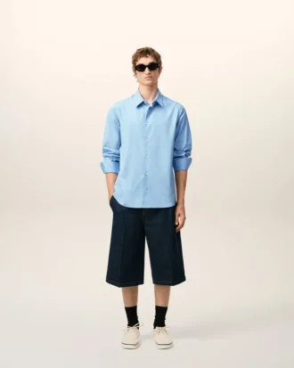 Camisas Ami de Coeur de algodón azul bordadas a medida