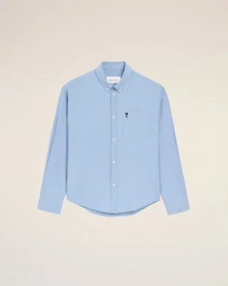 Camisas Ami de Coeur de algodón azul con corte recto y bordado