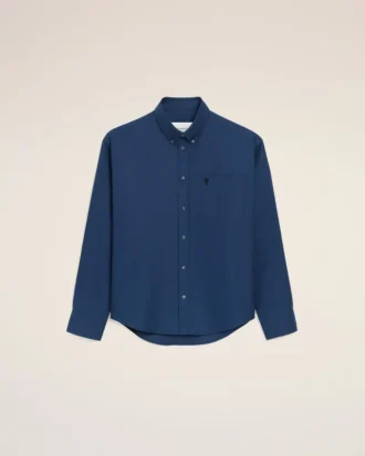 Camisas Ami de Coeur de algodón azul con corte recto y bordado