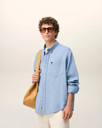 Camisas Ami de Coeur de algodón azul con corte recto y bordado