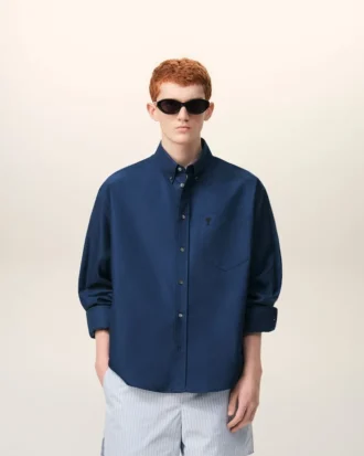 Camisas Ami de Coeur de algodón azul con corte recto y bordado