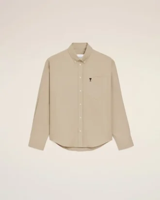 Camisas Ami de Coeur de algodón beige con corte recto y bordado
