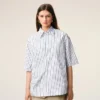 Camisas anchas de manga corta Ami de Coeur de algodón a rayas blancas Camisas anchas de manga corta Ami de Coeur de algodón a rayas blancas