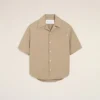 Camisas anchas de manga corta y cuello camp de algodón beige Camisas anchas de manga corta y cuello camp de algodón beige