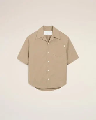 Camisas anchas de manga corta y cuello camp de algodón beige