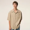 Camisas anchas de manga corta y cuello camp de algodón beige Camisas anchas de manga corta y cuello camp de algodón beige