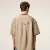 Camisas anchas de manga corta y cuello camp de algodón beige Camisas anchas de manga corta y cuello camp de algodón beige
