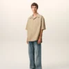 Camisas anchas de manga corta y cuello camp de algodón beige Camisas anchas de manga corta y cuello camp de algodón beige