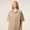Camisas anchas de manga corta y cuello camp de algodón beige Camisas anchas de manga corta y cuello camp de algodón beige