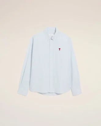 Camisas clásicas de manga larga de algodón azul con cuello abotonado y bordado «ADC»