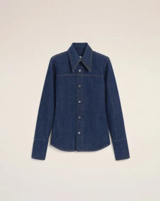 Camisas de algodón azul con cuello de punta