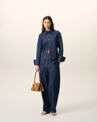 Camisas de algodón azul con cuello de punta