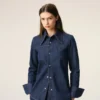 Camisas de algodón azul con cuello de punta Camisas de algodón azul con cuello de punta