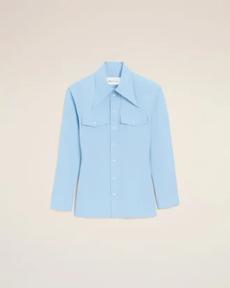 Camisas entalladas de algodón azul con cuello puntiagudo Camisas entalladas de algodón azul con cuello puntiagudo