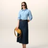 Camisas entalladas de algodón azul con cuello puntiagudo