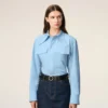 Camisas entalladas de algodón azul con cuello puntiagudo