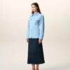 Camisas entalladas de algodón azul con cuello puntiagudo