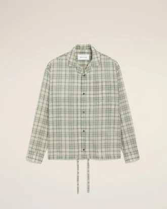 Camisas verdes de algodón a cuadros de corte recto