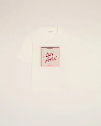 Camiseta blanca de algodón Ami Paris con estampado Heritage