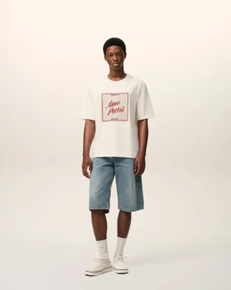 Camiseta blanca de algodón Ami Paris con estampado Heritage