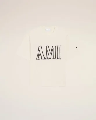 Camiseta blanca de algodón con estampado Ami Paris