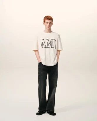 Camiseta blanca de algodón con estampado Ami Paris