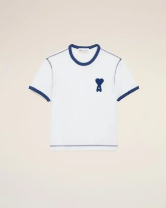Camiseta blanca de algodón con parche de punto Ami de Coeur