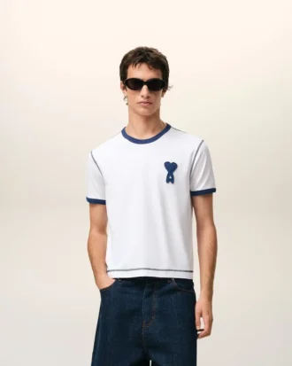 Camiseta blanca de algodón con parche de punto Ami de Coeur