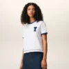 Camiseta blanca de algodón con parche de punto Ami de Coeur Camiseta blanca de algodón con parche de punto Ami de Coeur