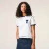 Camiseta blanca de algodón con parche de punto Ami de Coeur Camiseta blanca de algodón con parche de punto Ami de Coeur