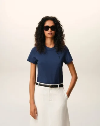 Camiseta corta de algodón azul Ami de Coeur
