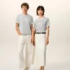 Camiseta de algodón gris Ami Paris con parche de punto Camiseta de algodón gris Ami Paris con parche de punto