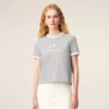 Camiseta de algodón gris Ami Paris con parche de punto Camiseta de algodón gris Ami Paris con parche de punto