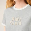 Camiseta de algodón gris Ami Paris con parche de punto Camiseta de algodón gris Ami Paris con parche de punto