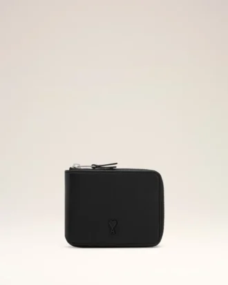 Cartera compacta Ami de Coeur de piel de vacuno negra
