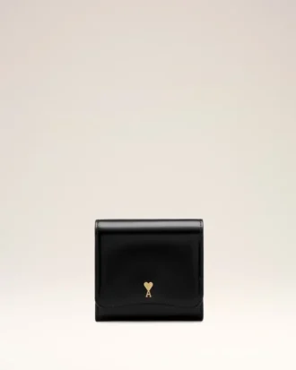 Cartera compacta Paris Paris de piel de vacuno negra Cartera compacta Paris Paris de piel de vacuno negra