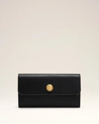 Cartera continental Carrousel de piel lisa negra