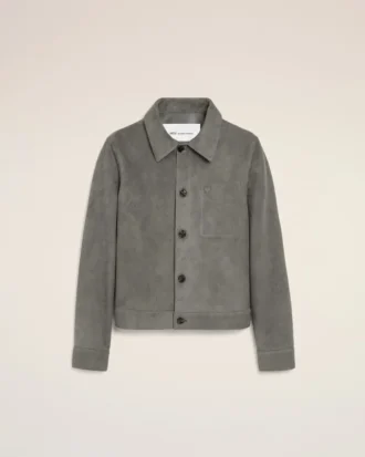 Chaqueta abotonada de piel de cabra gris Ami de Coeur