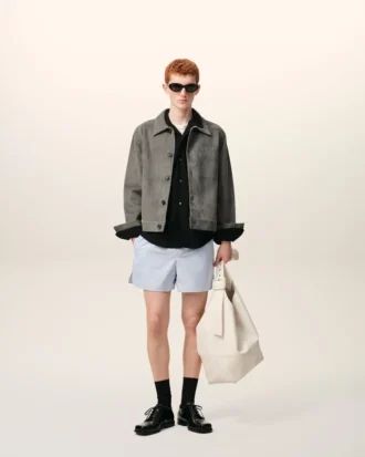Chaqueta abotonada de piel de cabra gris Ami de Coeur
