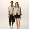 Chaqueta Ami de Coeur de nailon beige con botones de presión