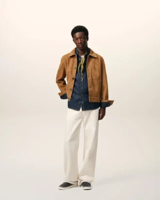Chaqueta con botones Ami de Coeur de piel de cabra marrón