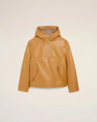 Chaqueta con capucha de piel de vacuno amarilla Chaqueta con capucha de piel de vacuno amarilla