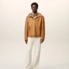Chaqueta con capucha de piel de vacuno amarilla Chaqueta con capucha de piel de vacuno amarilla