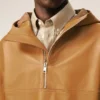 Chaqueta con capucha de piel de vacuno amarilla Chaqueta con capucha de piel de vacuno amarilla