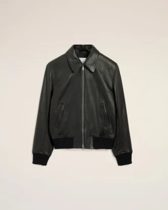 Chaqueta con cremallera de piel de cordero negra Chaqueta con cremallera de piel de cordero negra