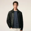 Chaqueta con cremallera de piel de cordero negra Chaqueta con cremallera de piel de cordero negra