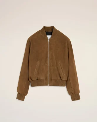 Chaqueta de cuero marrón con cremallera Chaqueta de cuero marrón con cremallera