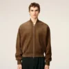 Chaqueta de cuero marrón con cremallera Chaqueta de cuero marrón con cremallera